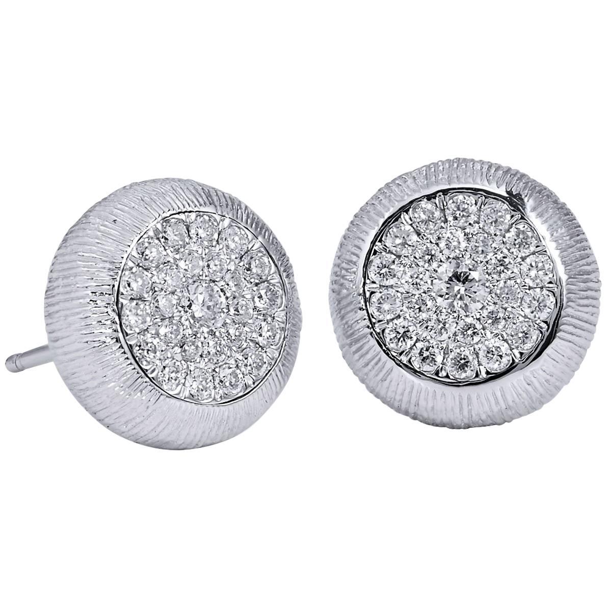 0.50 Carat Diamond Pave set in 18 Karat White Gold Textured Stud Earrings