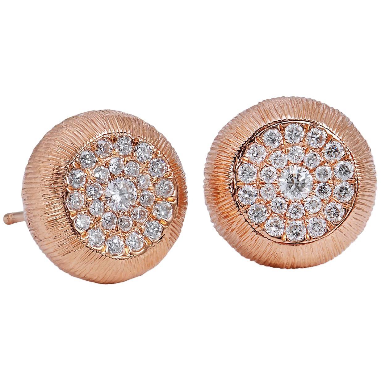 0.50 Carat Diamond Pave 18 Karat Rose Gold Textured Stud Earrings