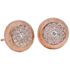 0.50 Carat Diamond Pave 18 Karat Rose Gold Textured Stud Earrings
