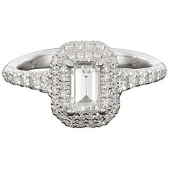 14 Karat White Gold Double Halo Emerald Diamond Engagement Ring