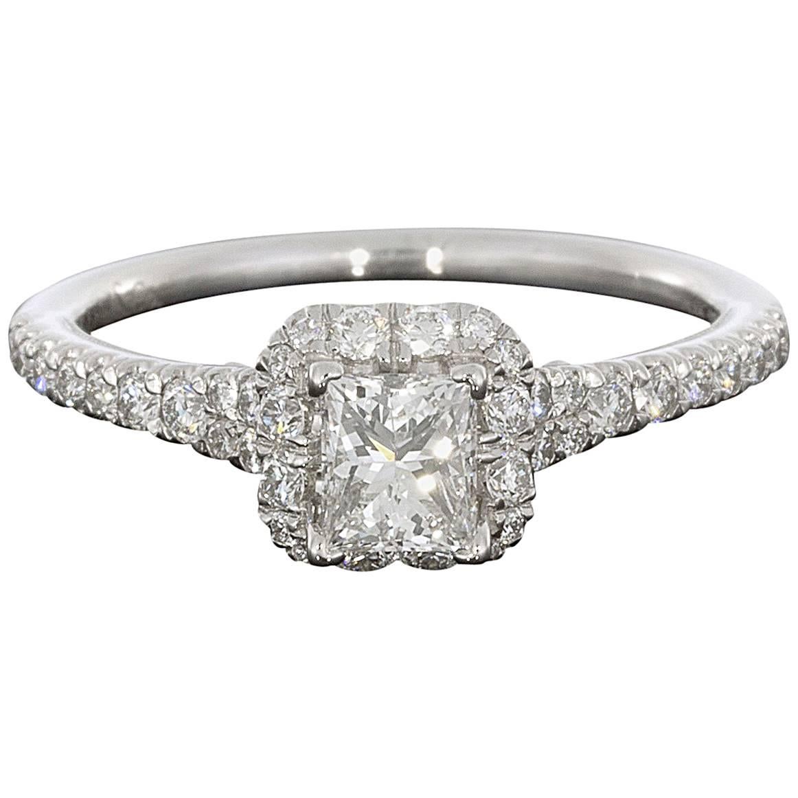 14 Karat White Gold Halo Princess Diamond Engagement Ring
