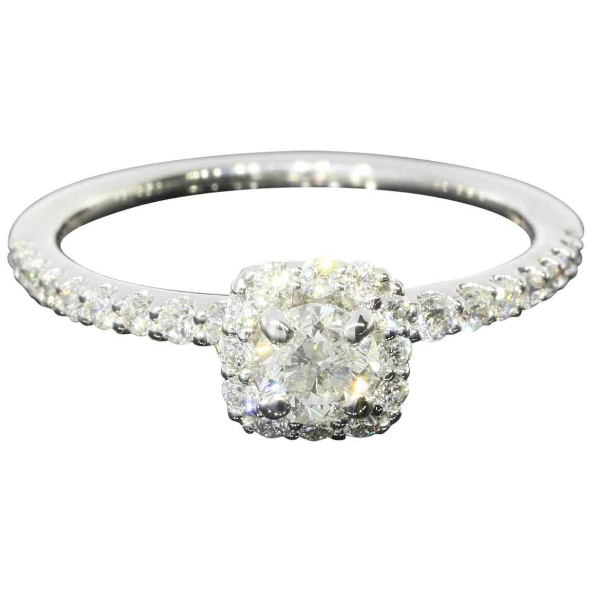 Gabriel & Co Round Diamond Cushion Shaped Halo White Gold Engagement Ring