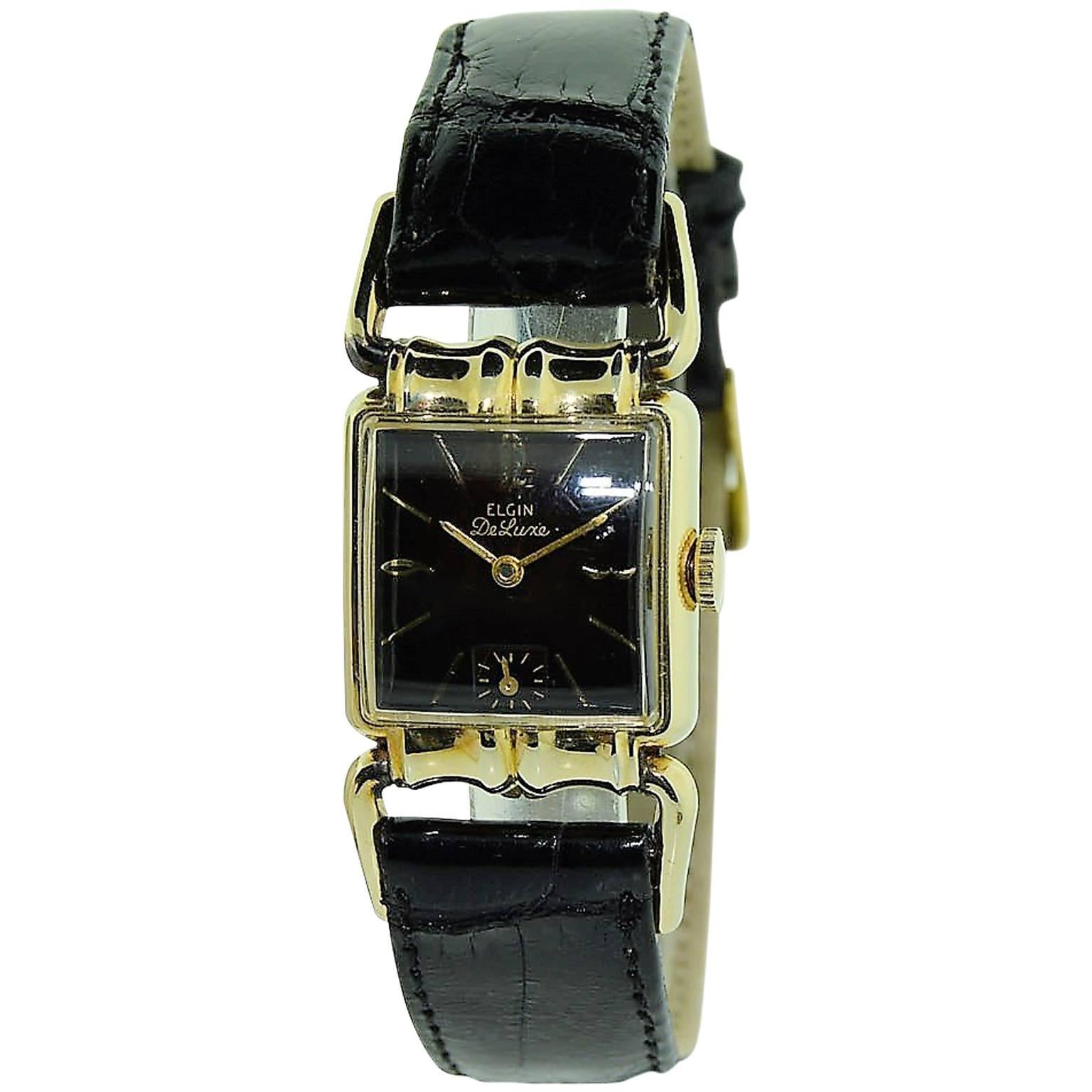 Elgin Yellow Gold Filled Art Deco Drivers Side Manual Watch, 1940's