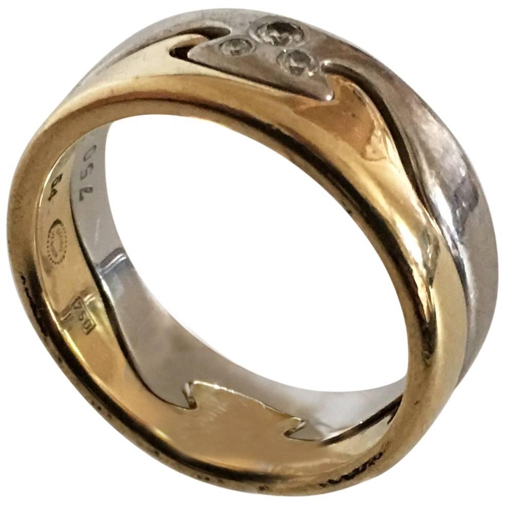 Georg Jensen 18 Karat Gold Fusion Ring with Three Diamonds