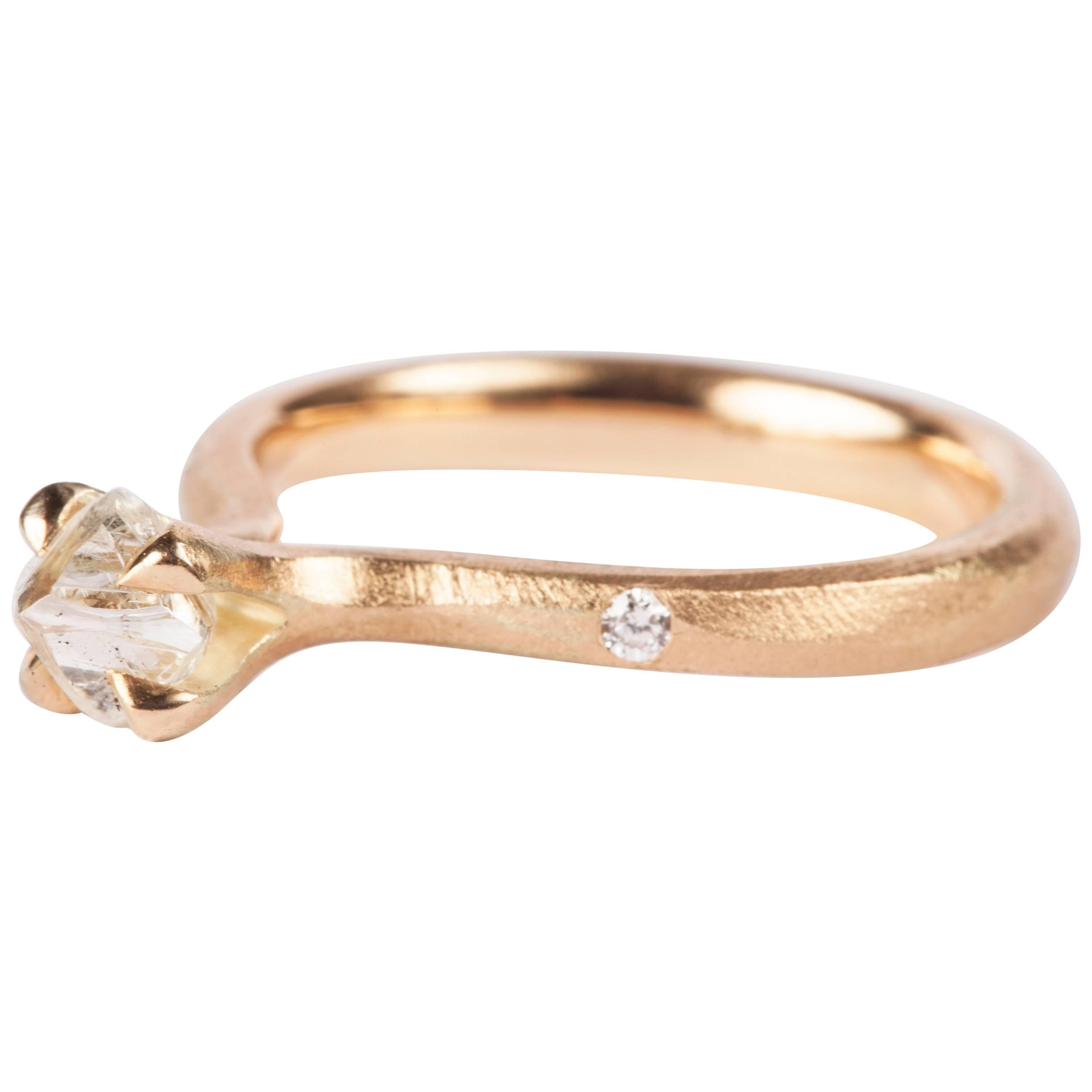 0.74 Carat Rough White Diamond and Brilliants Princess Engagement Gold Ring