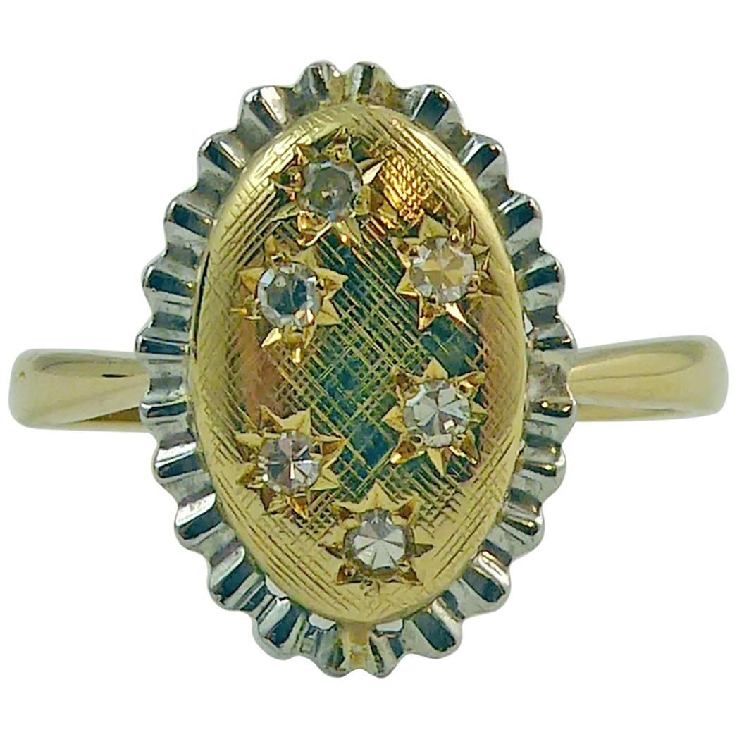 Vintage Diamond Cluster Ring, 18 Carat Yellow and White Gold, 1980s Style