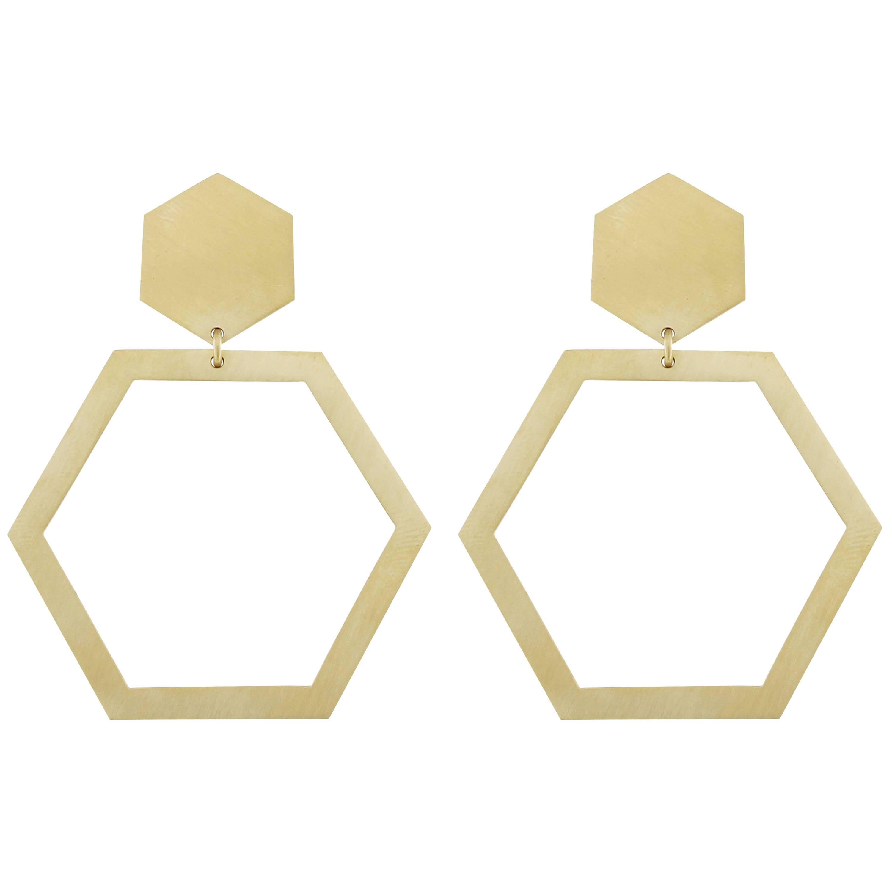 Alex Jona 18 Karat Yellow Gold Hexagonal Dangle Earrings For Sale