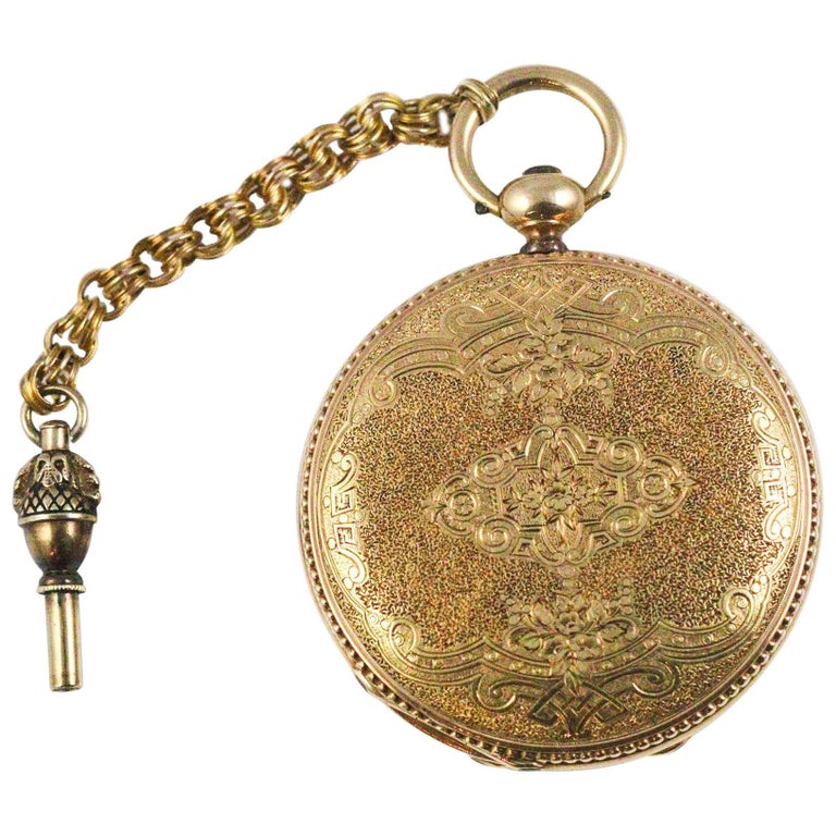 Bautte and Co. Yellow Gold Mid1800s Pocket Watch with Key at 1stDibs