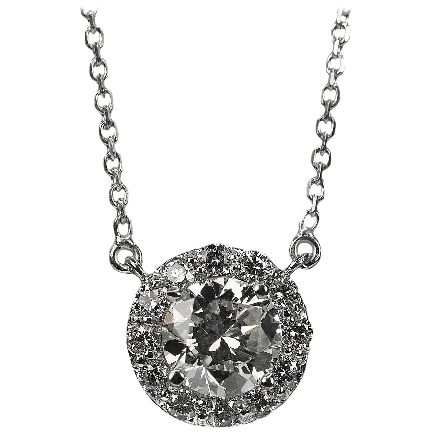 Halo Diamond Necklace For Sale