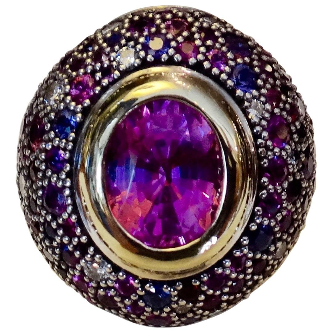 Michael Kneebone Pink Sapphire Multicolored Sapphire Diamond Dome Ring
