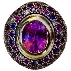 Michael Kneebone Pink Sapphire Multicolored Sapphire Diamond Dome Ring