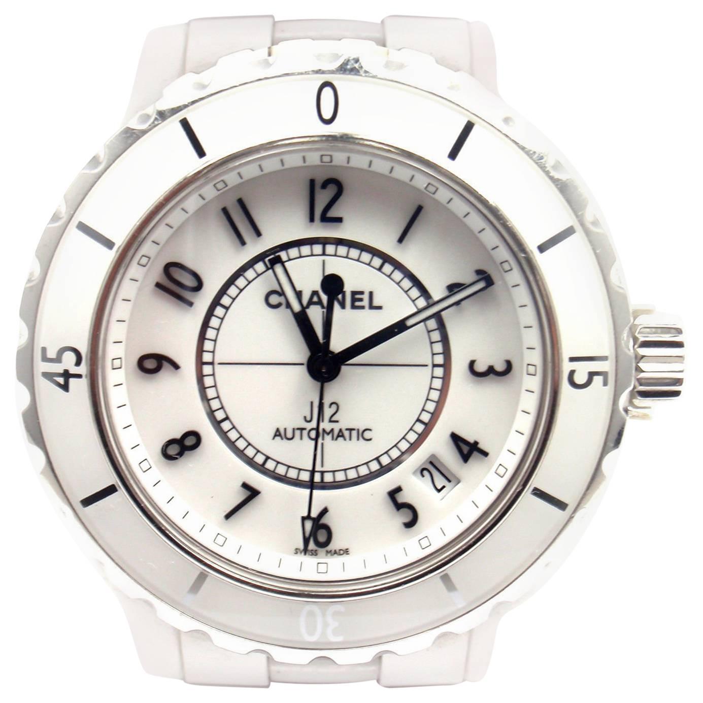 Chanel Stainless Steel White Ceramic J12 Automatic Wristwatch Ref H0970
