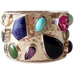 Celia Harms Sterling Turquoise Amethyst Jade Labradorite Onyx Cuff Bracelet