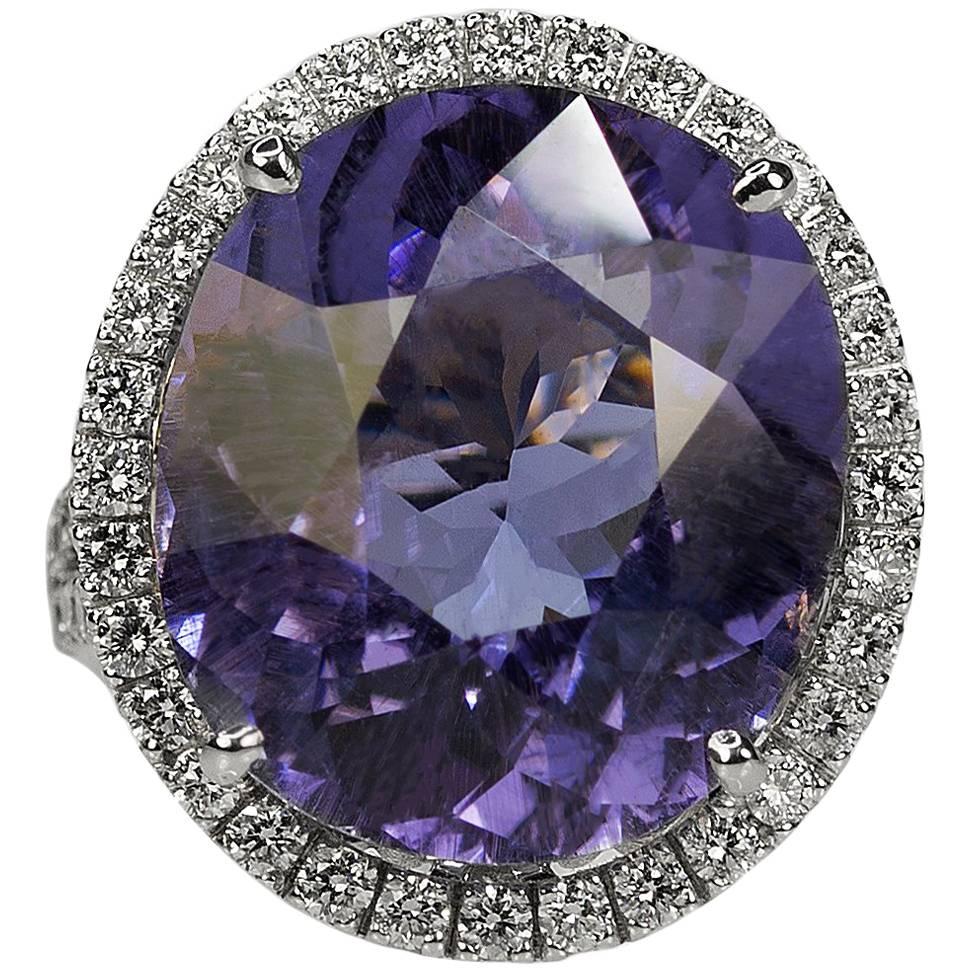 AGL Certified 17.72 Carat Lavender Cuprian Paraiba Type Tourmaline Diamond Ring