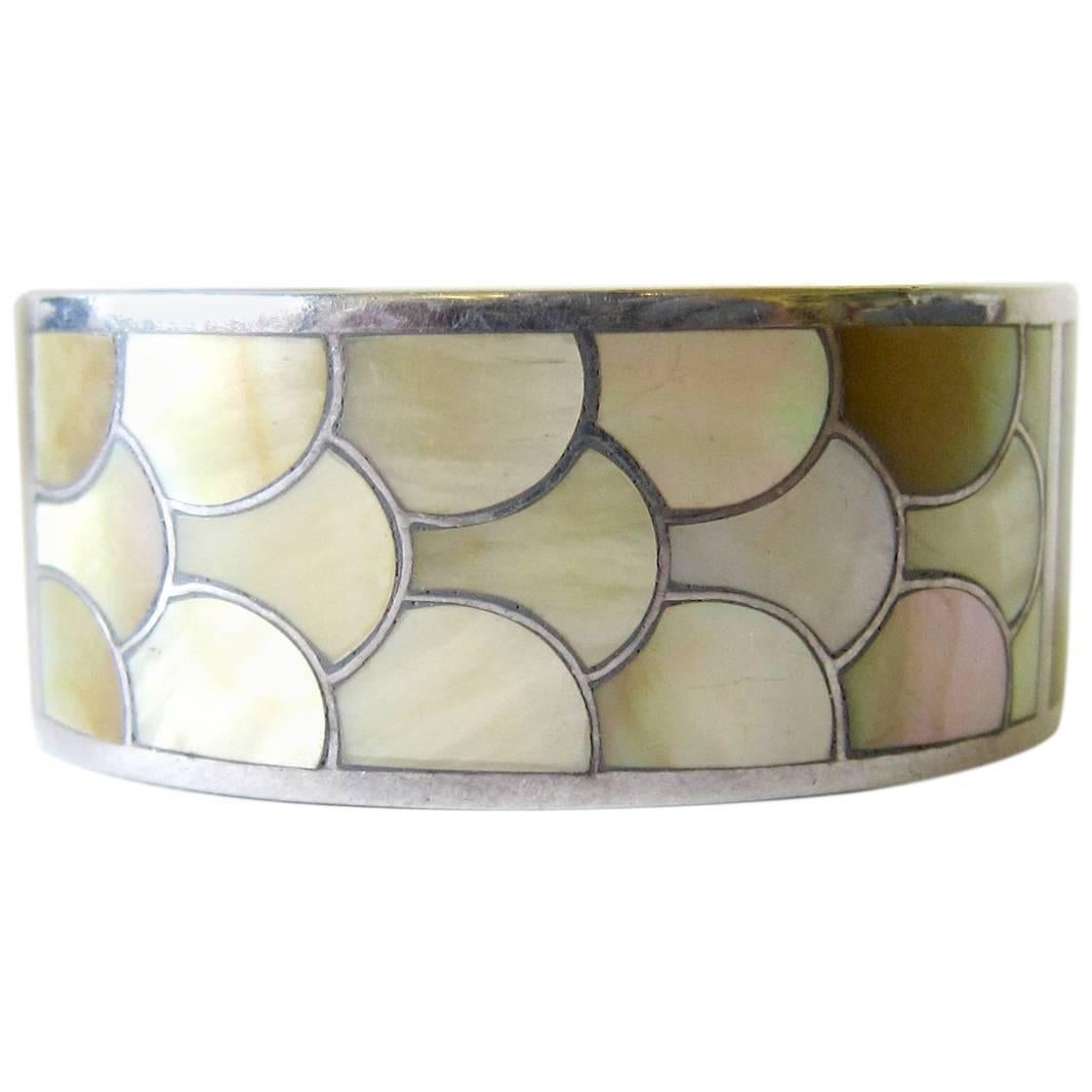 Zuni Sterling Silver Mother of Pearl Shell Cuff Bracelet