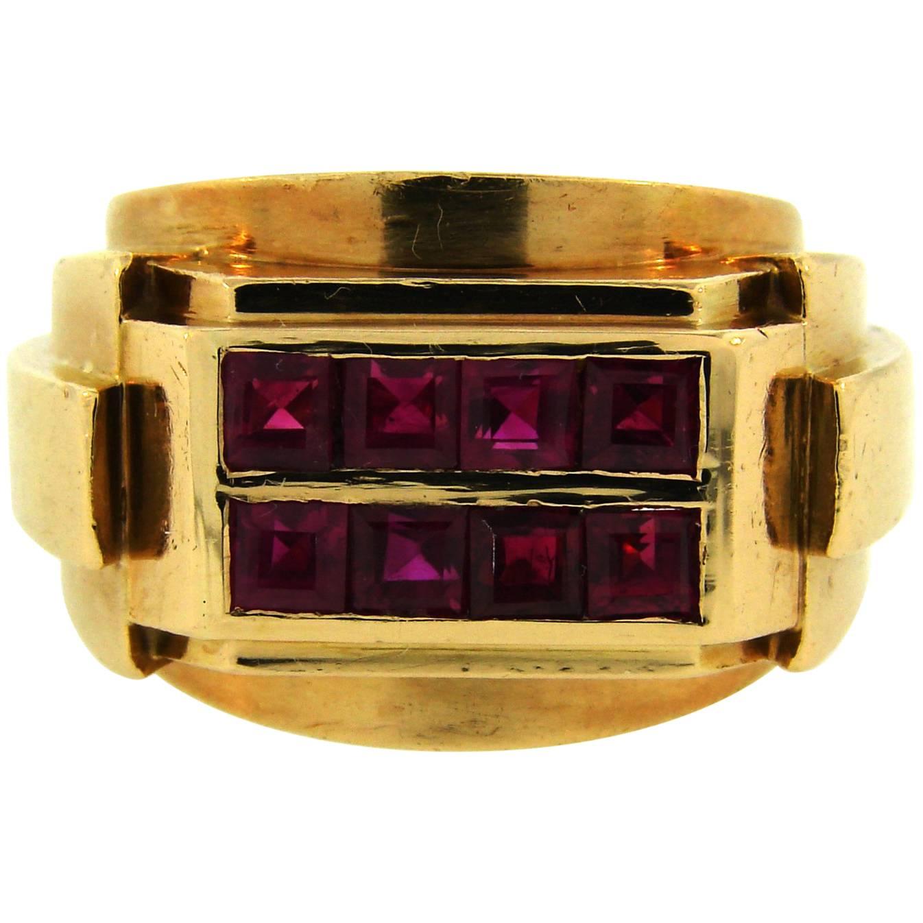 1940s Rene Boivin Ruby Yellow Gold Ring, Retro