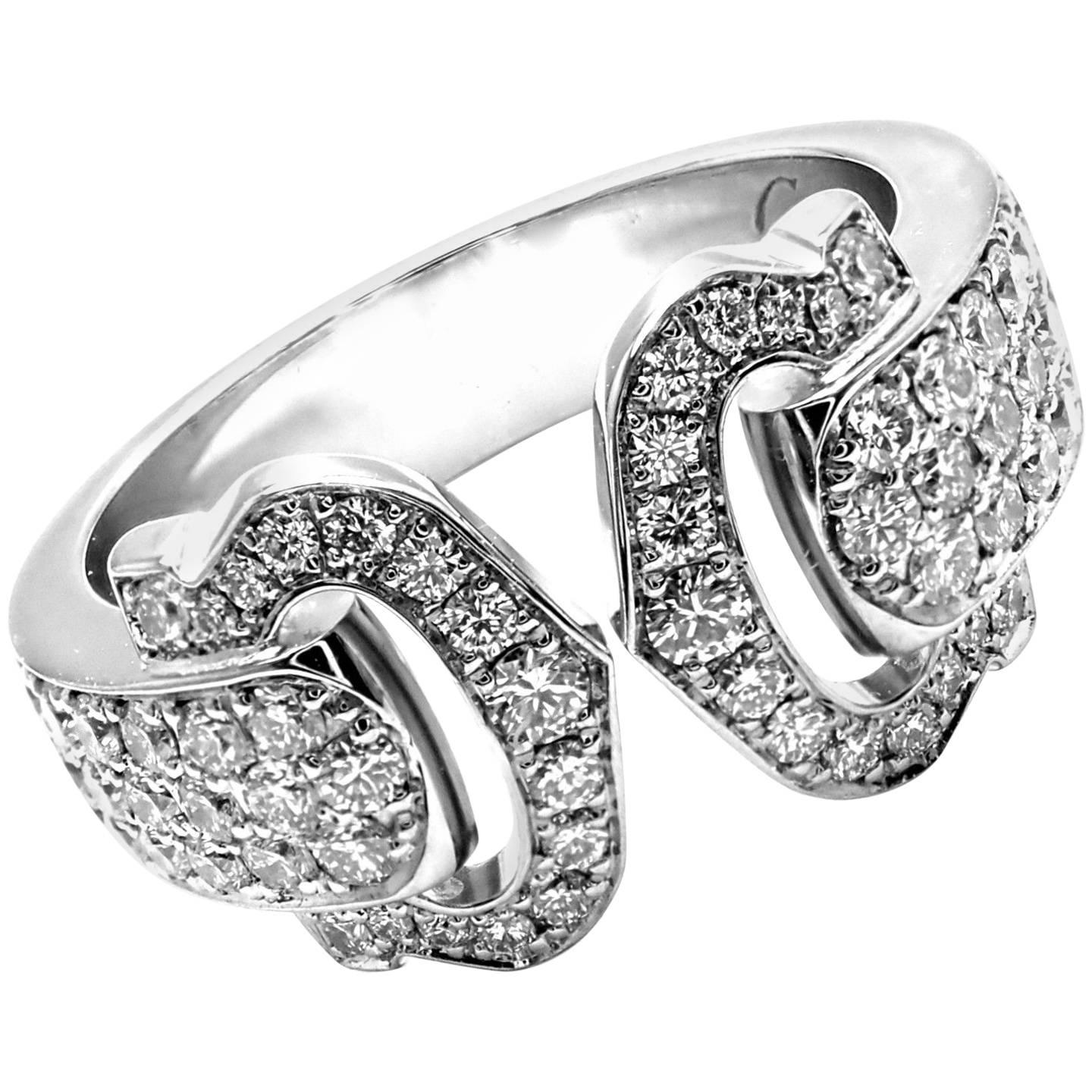 Cartier Diamond Double C White Gold Band Ring