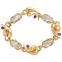 Retro Moonstone Ruby Gold Bracelet