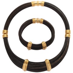 1970s Paul Binder Elephant Hair Gold Necklace and Bracelet
