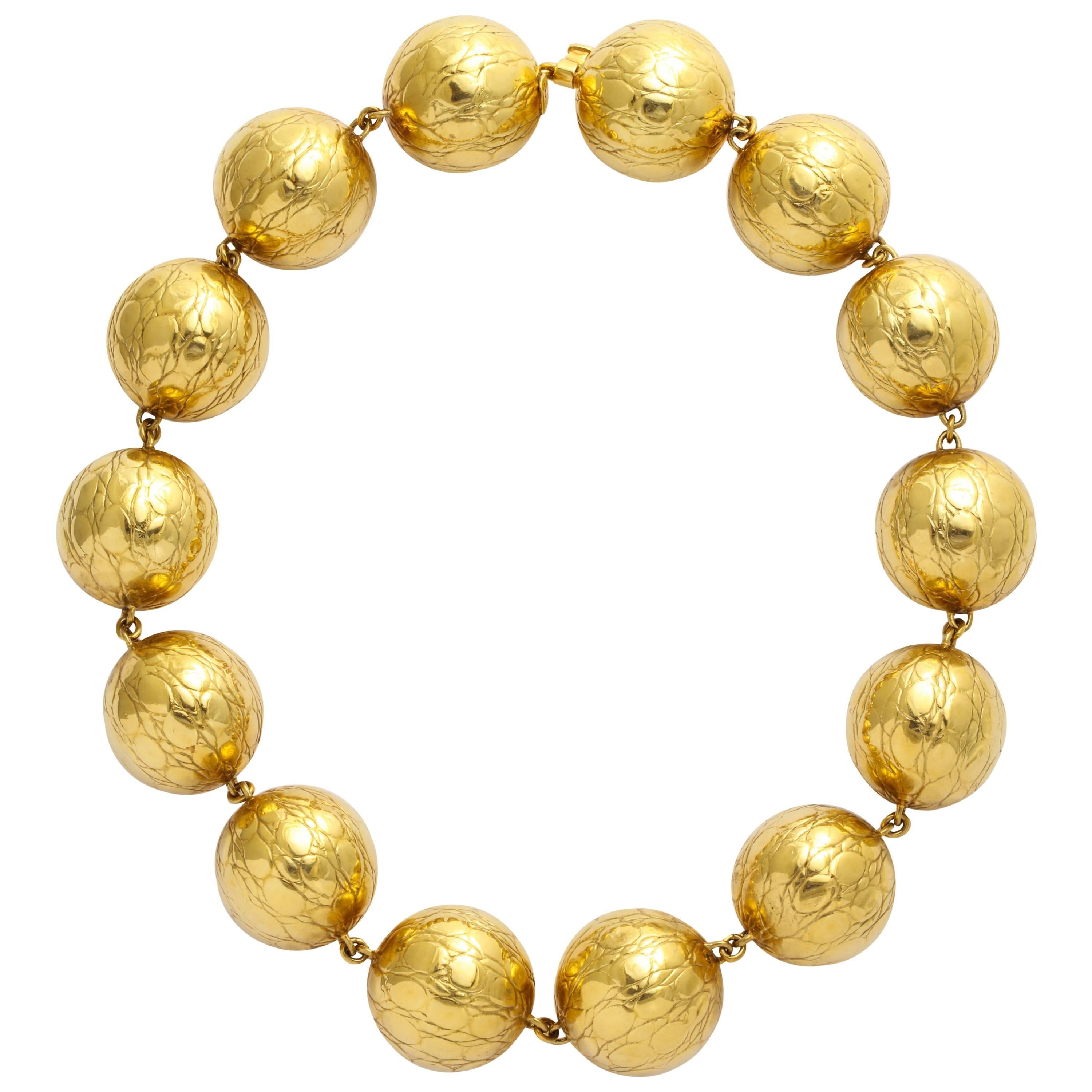 Gucci Alligator Finish Large Gold Ball Necklace
