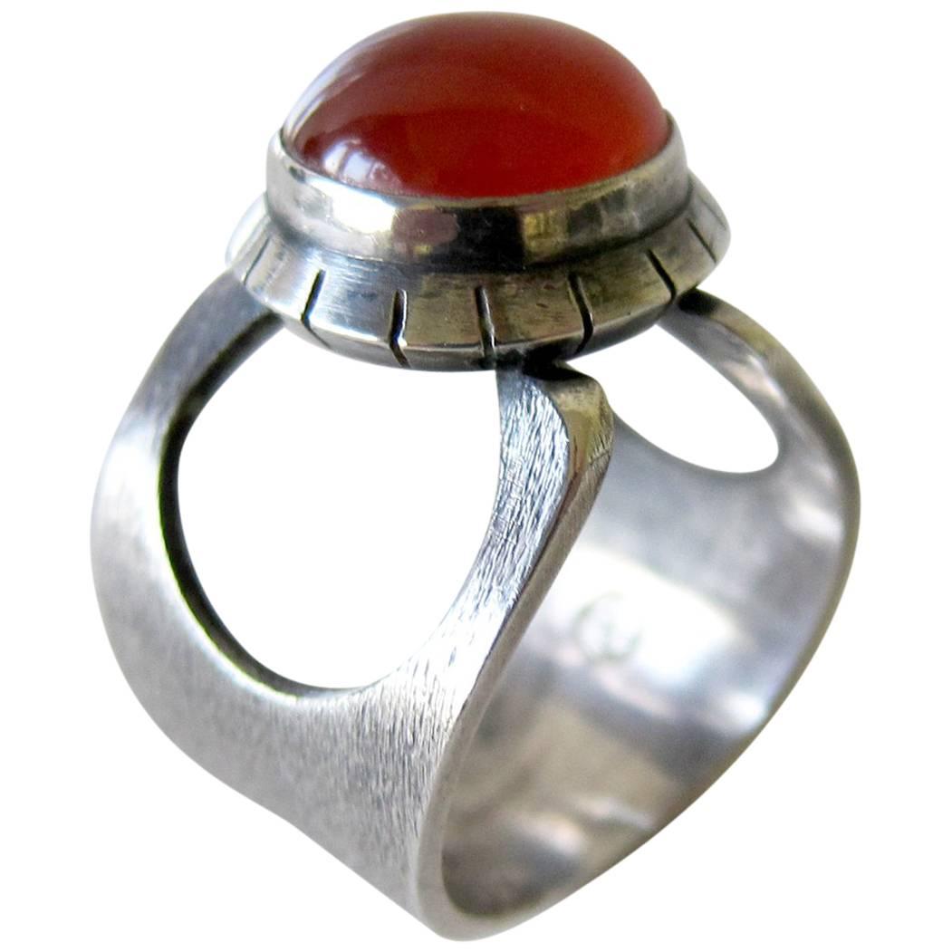 James Parker Sterling Silver Carnelian San Diego Modernist Gentlemens Ring For Sale