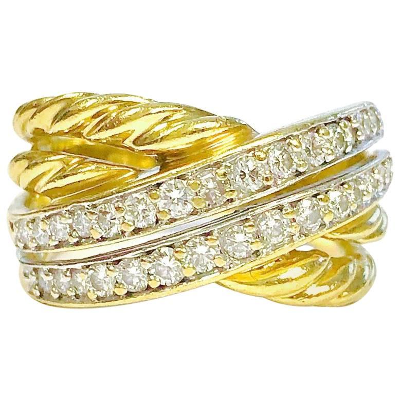 David Yurman Diamond Yellow Gold Crossover Band Ring