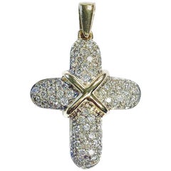 Pave Set Diamond Gold Cross Pendant Necklace