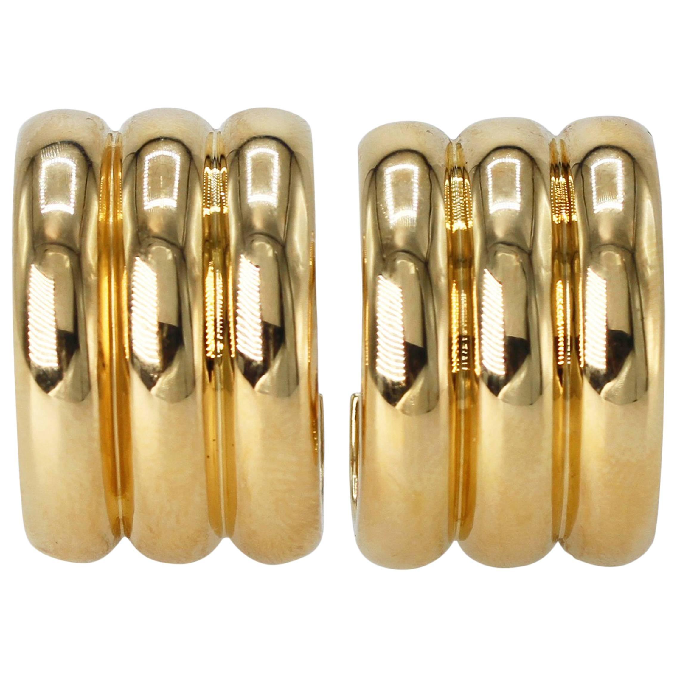 Cartier Yellow Gold Triple Hoop Earclips For Sale