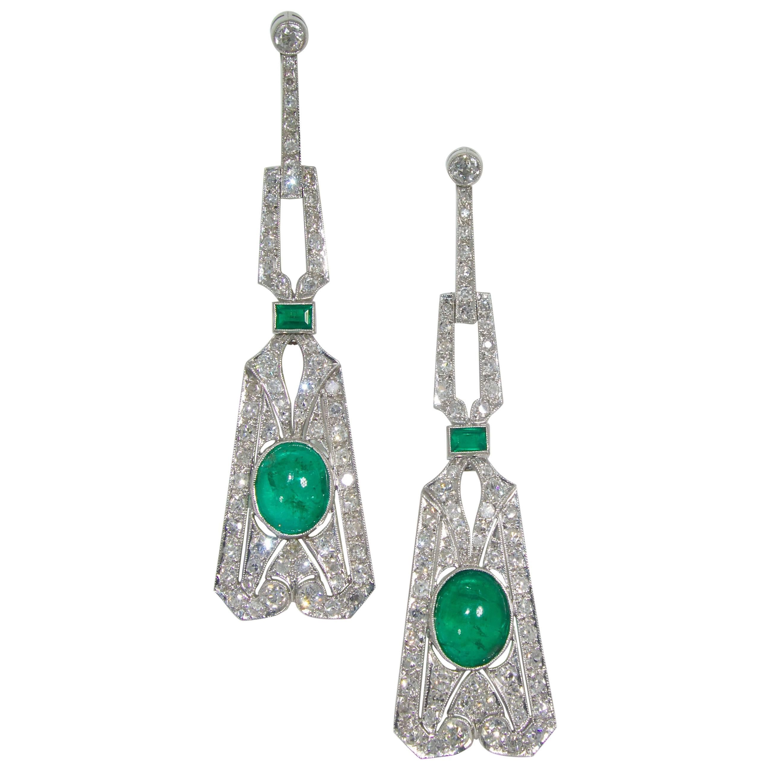 Art Deco Emerald and Diamond Earrings, circa 1925