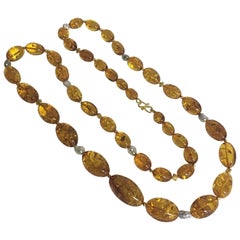 Baltic Amber Necklace with Baroque South Sea Pearls, 18 Karat Gold