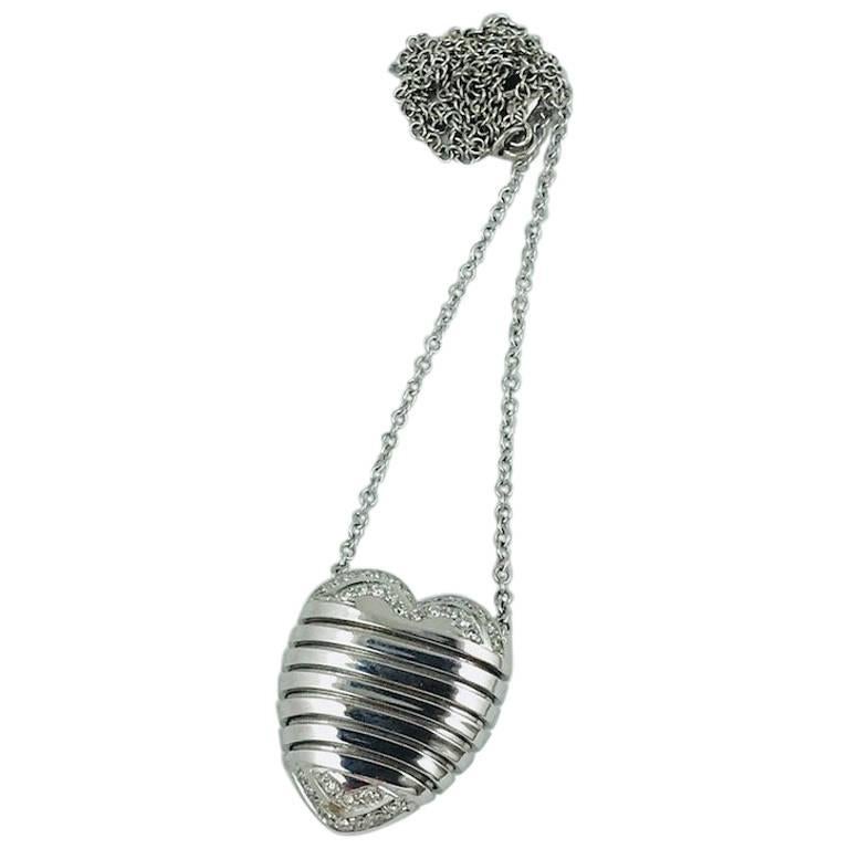 Carlo Weingrill Tubogas White Gold and Diamond Heart Pendant Necklace For Sale