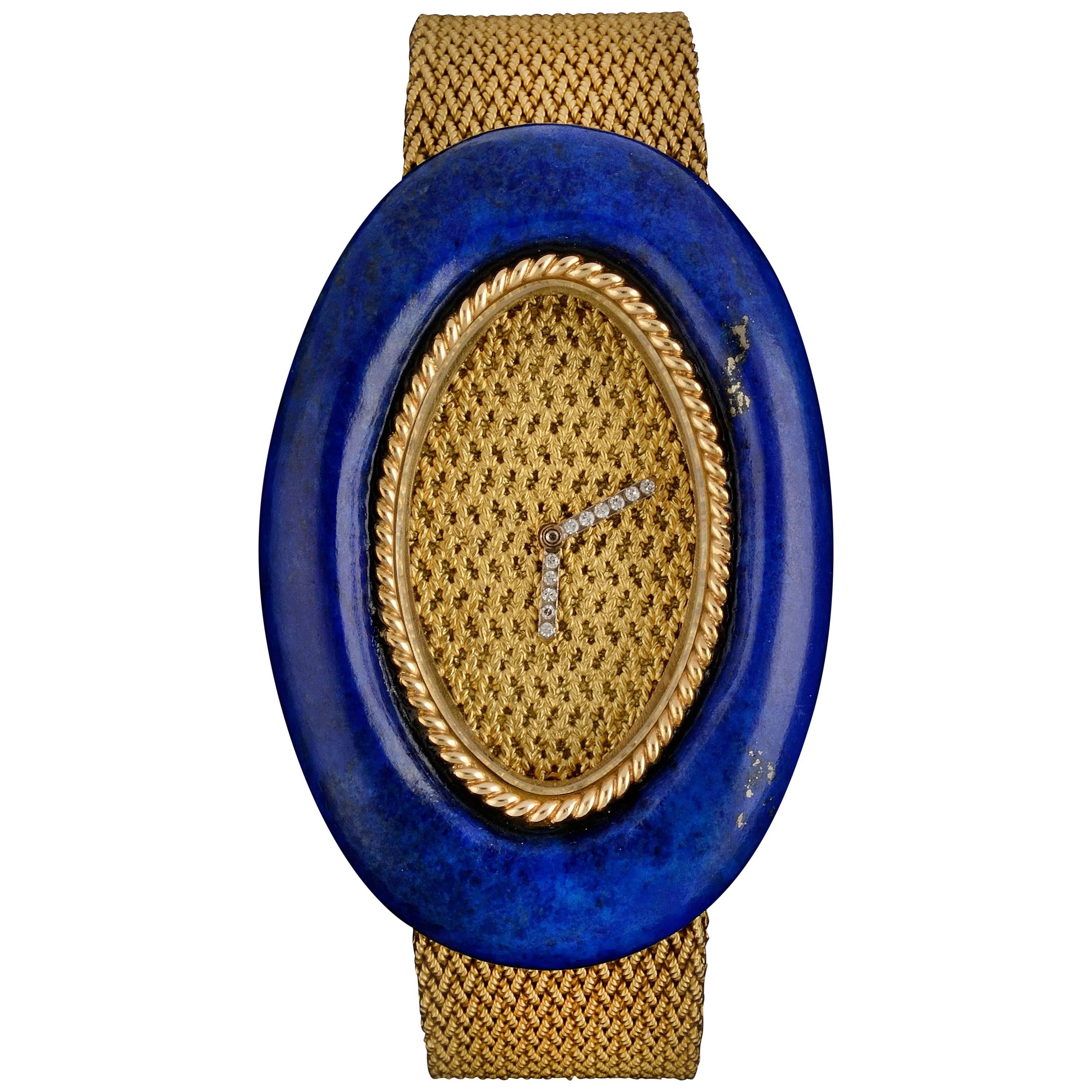 Audemars Piguet Ladies Yellow Gold Diamond Lapis Lazuli Wristwatch For Sale
