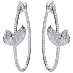 Nadine Aysoy Petite Feuilles 18 Karat White Gold and White Diamond Hoop Earrings