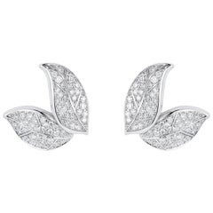 Nadine Aysoy Petite Feuilles 18 Karat White Gold and Diamond Stud Earrings