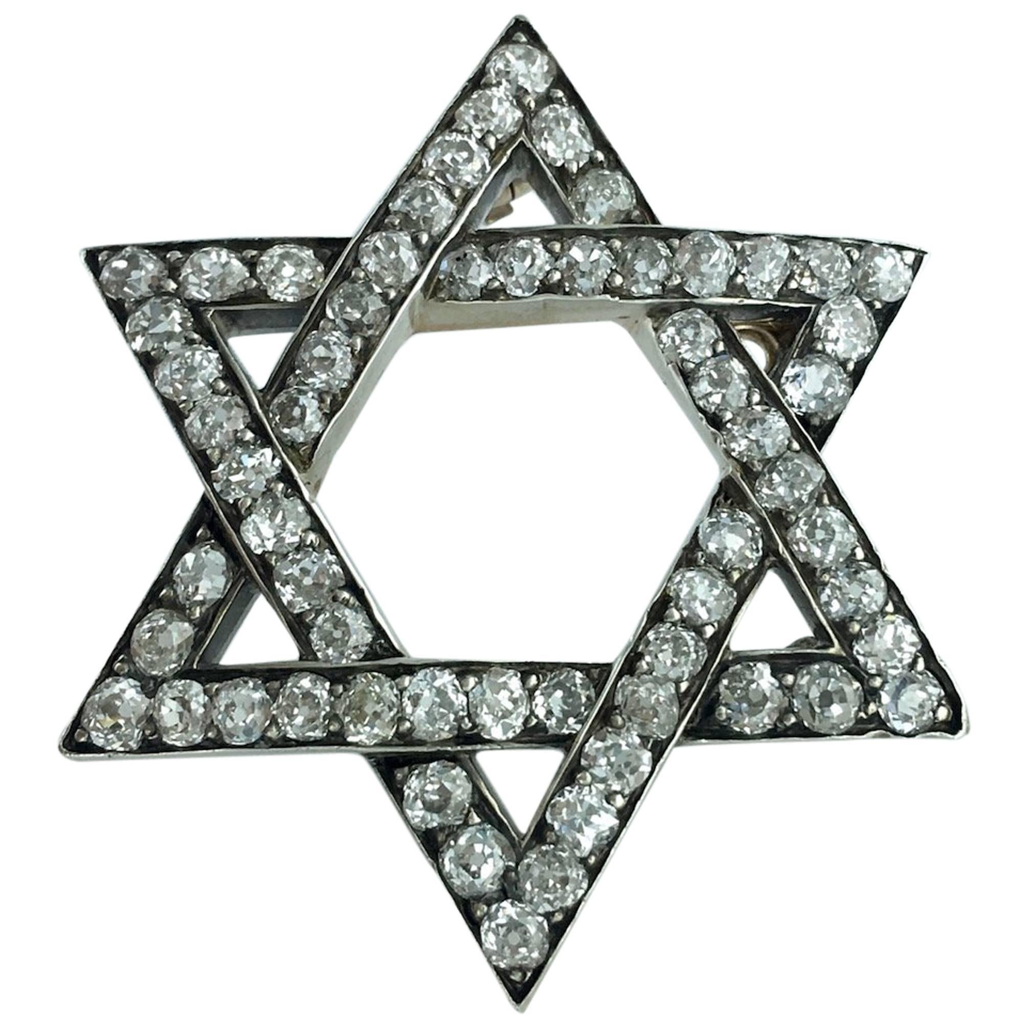 Antique Star of David Diamond Silver and Gold Pendant Brooch
