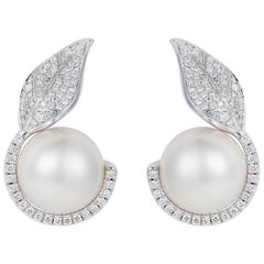 Nadine Aysoy 18K White Gold, White Diamond & White South Sea Pearl Stud Earrings
