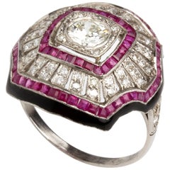 Diamond and Ruby Platinum Ring, Mid-20th Century