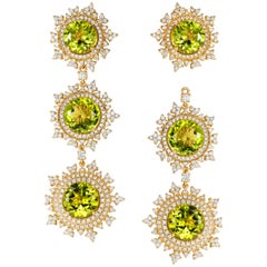 Nadine Aysoy Green Peridot Long Detachable Diamond Earrings