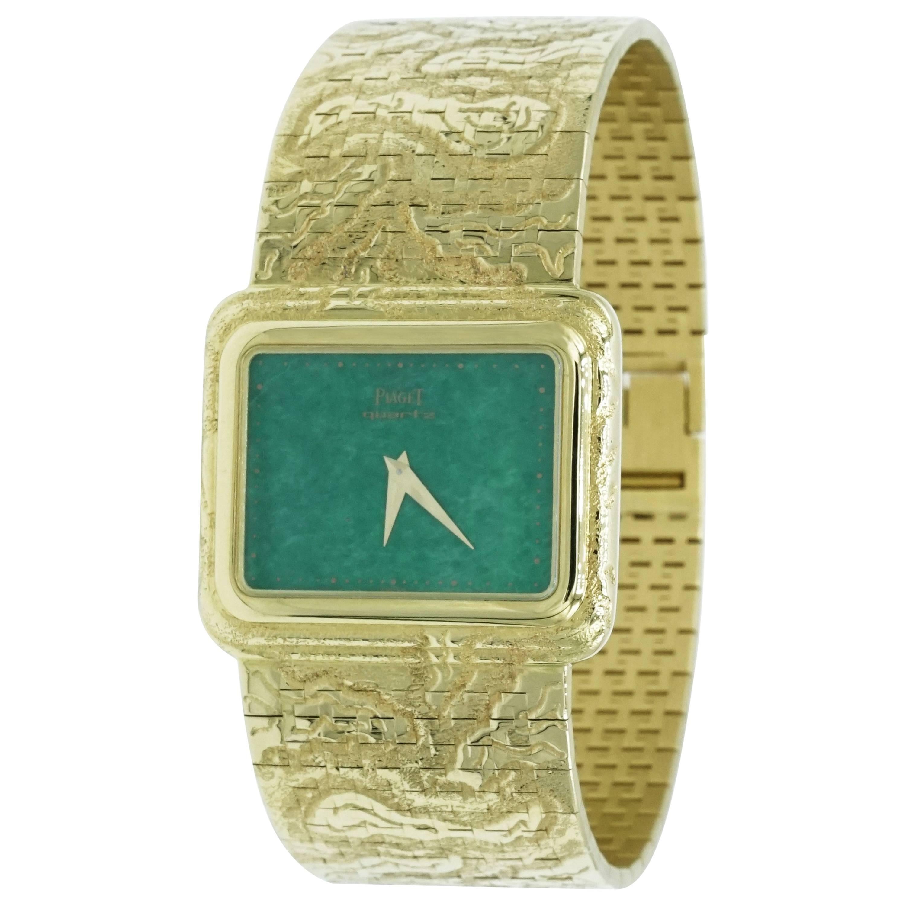 Piaget Ladies Yellow Gold Jadeite Dial Quartz Wristwatch, 1970
