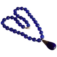 Rare Georgian Bristol Blue Glass Beads Necklace