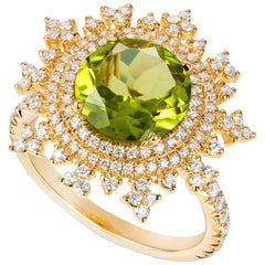 Nadine Aysoy 18 Karat Yellow Gold and Green Peridot Diamond Cocktail Ring