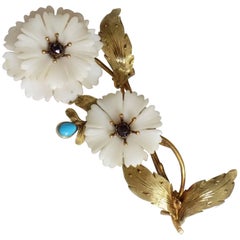 18K Georgian Conch Shell Garnet Turquoise Gold Carnation Brooch