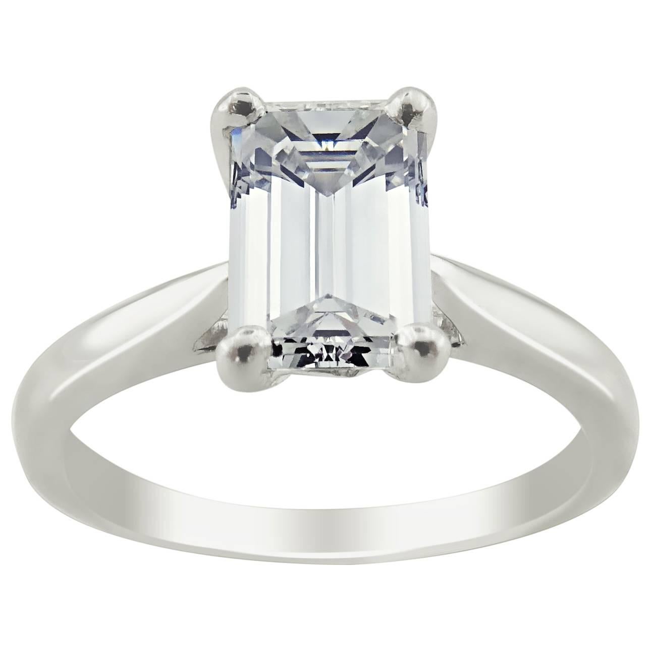 GIA Platinum Emerald Cut 1.27 ct Diamond Engagement Ring For Sale