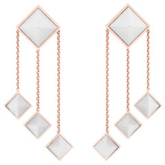 White Agate Pyramids Dangling 18 Karat Rose Gold Chandelier Earrings