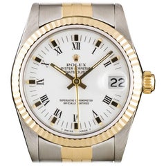 Retro Rolex Datejust Mid-Size Steel & Gold White Roman Dial 68273 Automatic Wristwatch