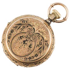 Viktorianische Louis Reymond Taschenuhr aus Gelbgold mit schwarzer Emaille