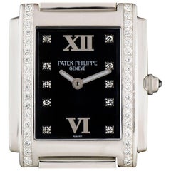 Patek Philippe Twenty-4 Steel Black Diamond Dial Quartz Wristwatch 