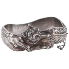Bangle in Silver of an Unusual Fox, Realistically Engraved, circa 1870