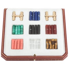 Cartier Cufflinks Baton Set in 18 Carat Gold with Colored Stones