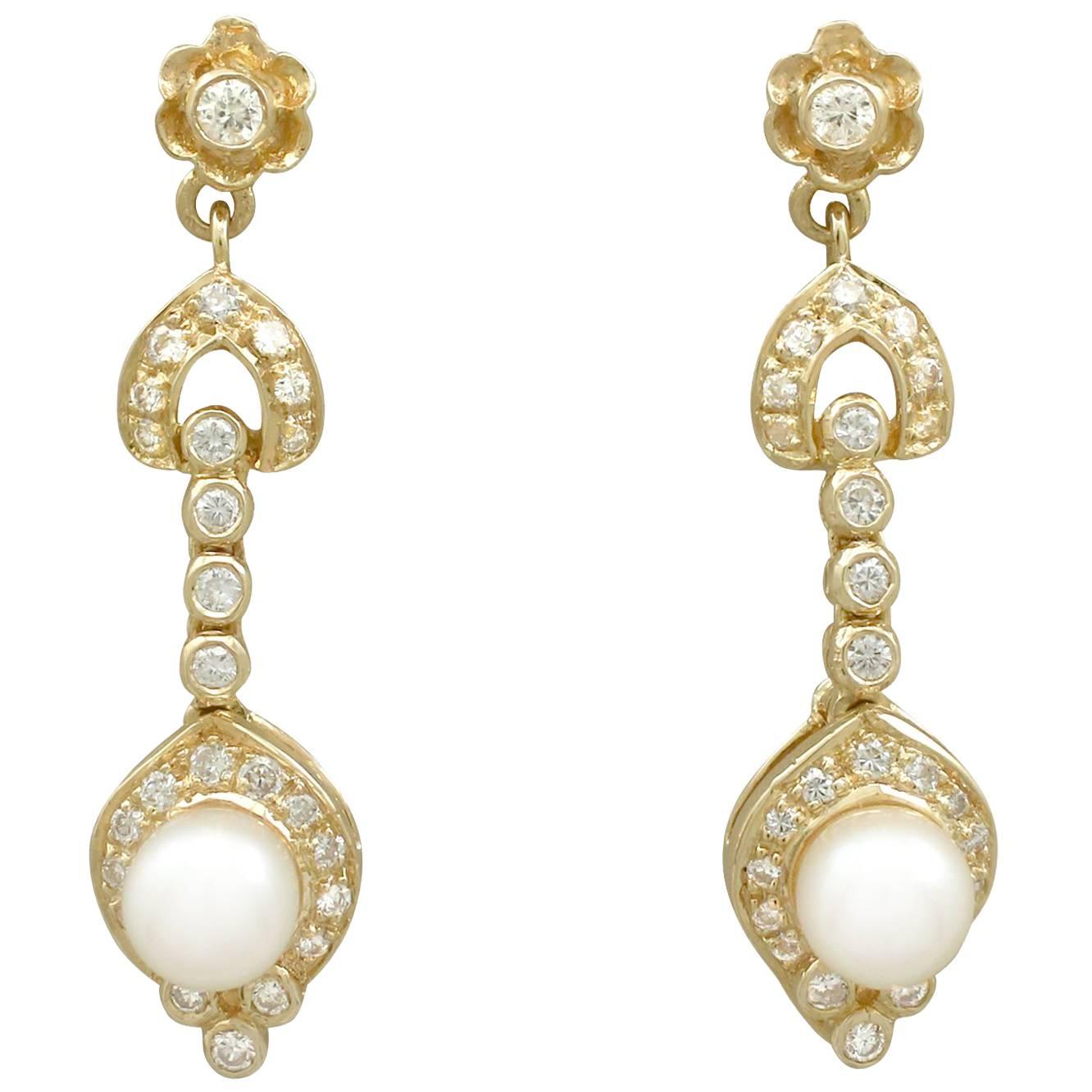 1930s Diamond and Pearl Yellow Gold Drop Earrings
